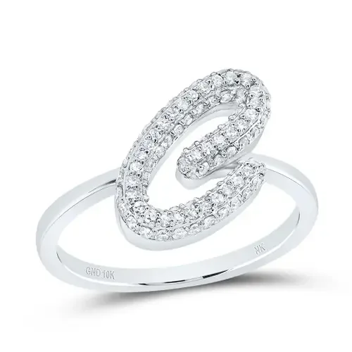 10k White Gold Genuine Diamond Women‘s Cursive Letter C Initial Band Ring 3/8 CT
