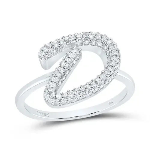 10k White Gold Genuine Diamond Women‘s Cursive Letter D Initial Band Ring 3/8 CT
