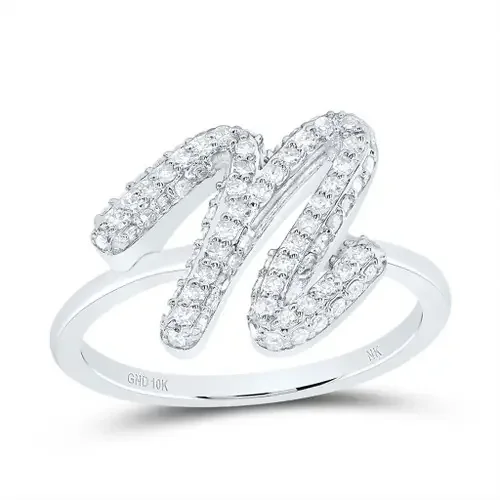 10k White Gold Genuine Diamond Women‘s Cursive Letter N Initial Band Ring 1/2 CT