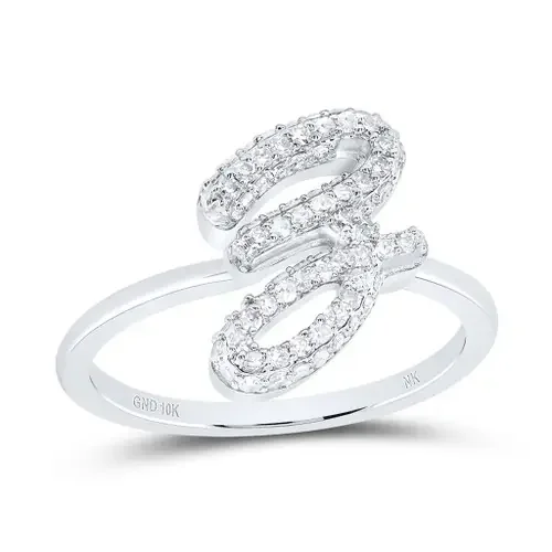 10k White Gold Genuine Diamond Women‘s Cursive Letter Z Initial Band Ring 3/8 CT