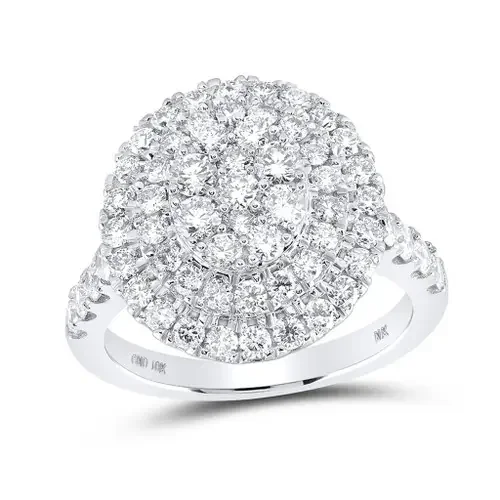 10K White Gold Genuine Diamond Women‘s Domed Double Round Halo Ring 1.88 CT