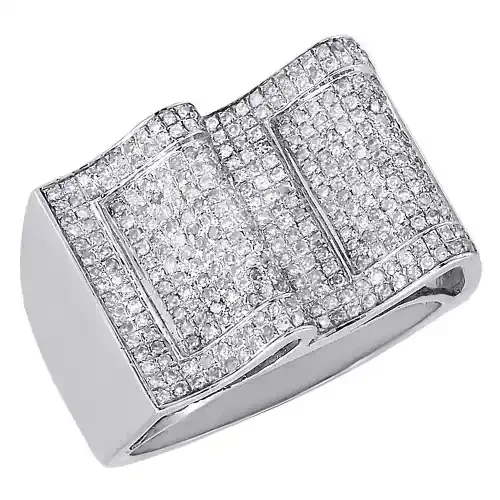 10K White Gold Genuine Round Diamond Mens Pave Wave Fashion Pinky Ring 1.17 Ct.