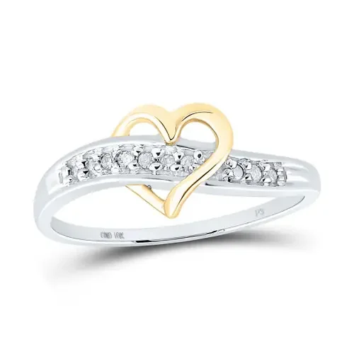 10K White Gold Genuine Round Diamond Women‘s Passthrough Open Heart Ring 1/20 CT