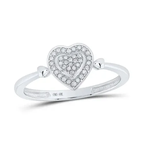 10K White Gold Genuine Round Diamond Womens Cluster Heart Halo Band Ring 1/10 CT