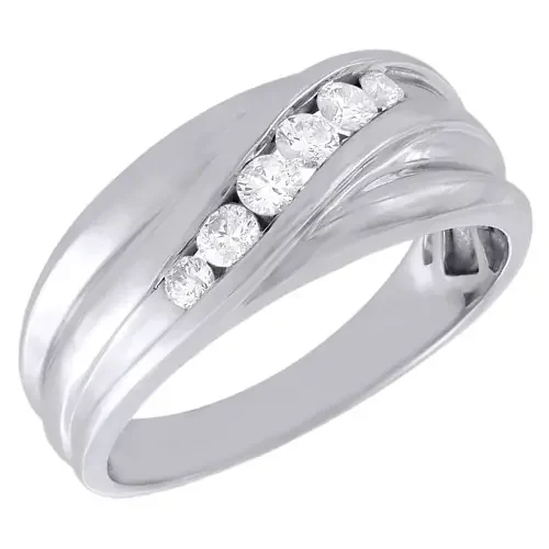 10K White Gold Mens Round Cut Diamond Wedding Band Channel Set Ring 0.40 Ct.