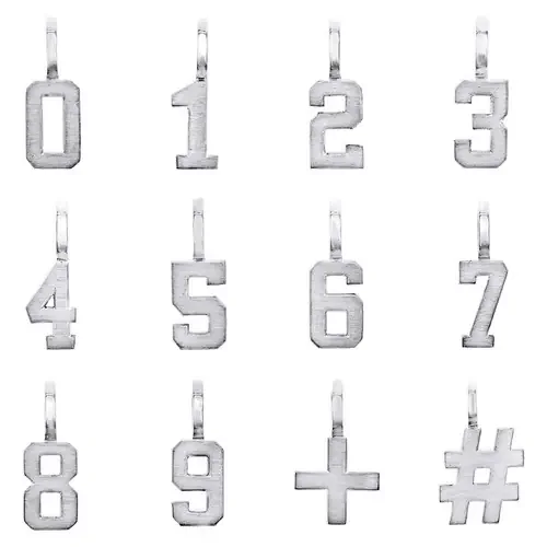 10K White Gold Mini Number Pendant Block Font Charm Hashtag Plus Sign 0 to 9