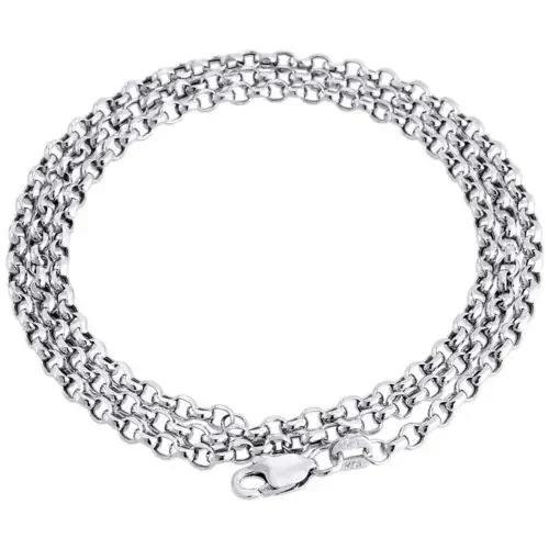 10k White Gold Open Link Rolo Chain 2.25 mm Necklace 18-28 Inches