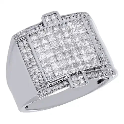 10K White Gold Princess Cut Diamond Pinky Ring Band 20mm Invisible Set 2.04 Ct.