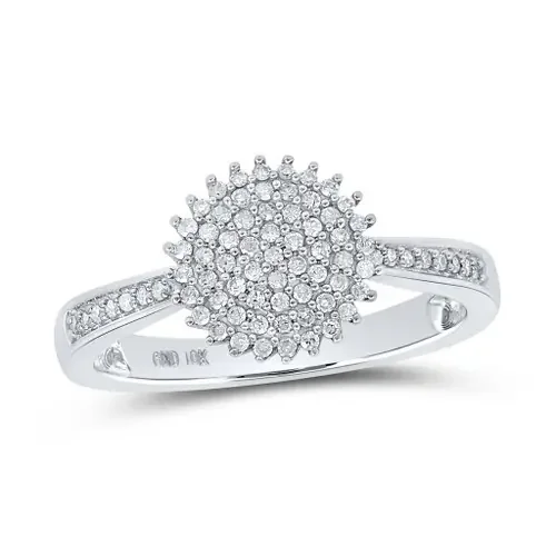 10K White Gold Real Diamond Women‘s Cluster Sunburst Circle Cocktail Ring 1/4 CT