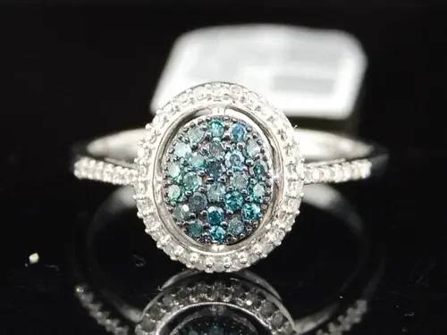 10k White Gold Round Cut Blue Diamond Circle Halo Fashion Cocktail Ring 0.25 Ct.