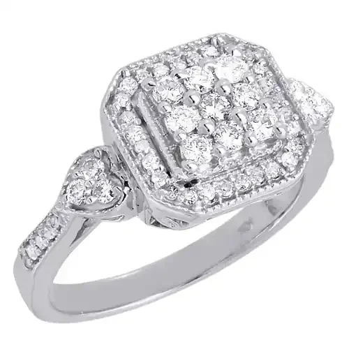 10k White Gold Round Cut Diamond Square Octagon Fashion Cocktail Ring 1/2 Ct.