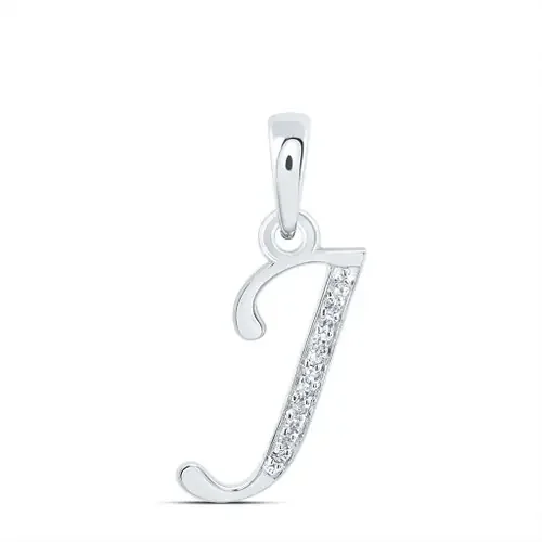 10K White Gold Round Cut Diamond Women‘s Initial “J” Letter Pendant 1/20 CT.