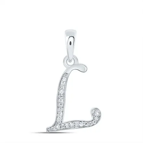 10K White Gold Round Cut Diamond Women‘s Initial ‘L‘ Letter Pendant 1/10 CT.