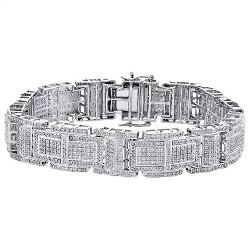 10K White Gold Round Diamond 15mm Statement Link 8.50″ Pave Bracelet 3.50 CT.