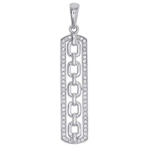 10K White Gold Round Diamond Chain Link Frame Pendant Ladies Necklace 0.25 Ct.