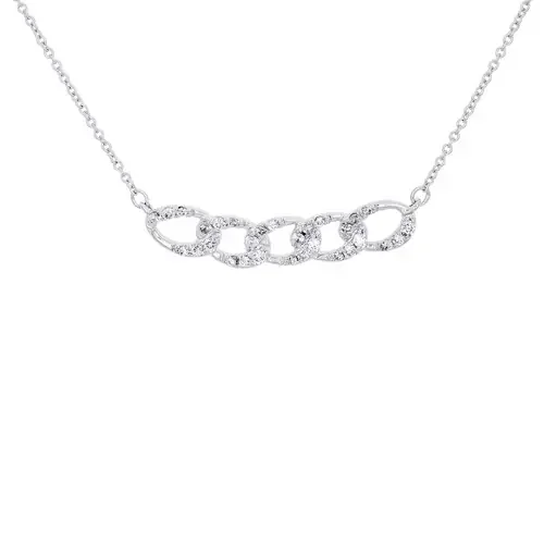 10K White Gold Round Diamond Cuban Link Statement Necklace 18″ Chain 1/4 CT.
