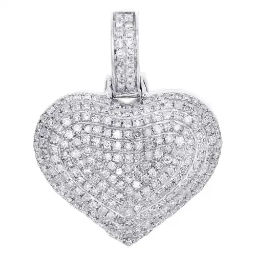 10K White Gold Round Diamond Dome Heart Pendant 1″ Fancy Statement Charm 3/4 CT.