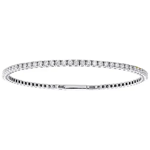 10K White Gold Round Diamond Flexible Bangle 1 Row Prong Set Bracelet 1.16 CT.