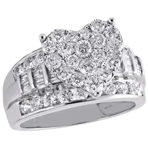 10K White Gold Round Diamond Heart Cluster Ladies Designer Engagement Ring 2 Ct.