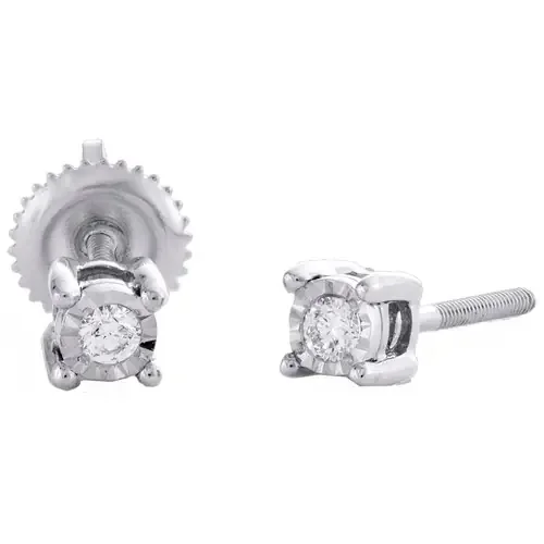 10K White Gold Round Diamond Miracle Set Stud 4mm Circle Frame Earrings 1/10 CT.