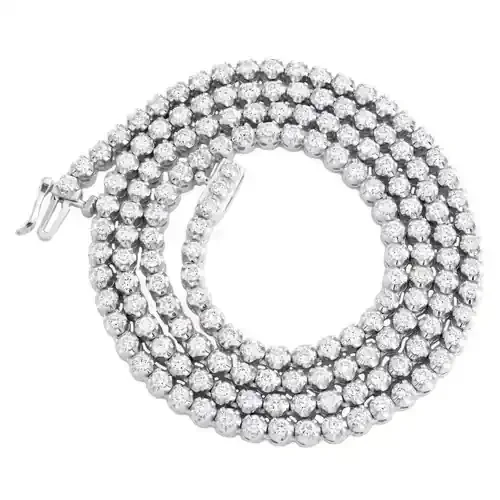 10K White Gold Round Diamond Tennis Necklace 3.5mm Martini Set 16″ Chain 5.15 CT
