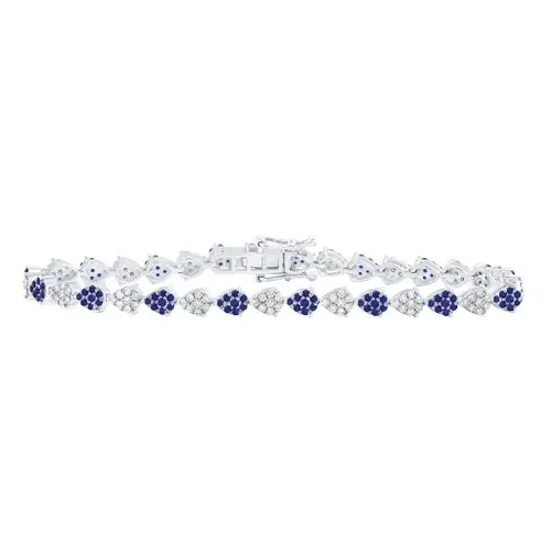 10K White Gold Sapphire & Diamond Women Teardrop Link Tennis 7″ Bracelet 1.20 CT