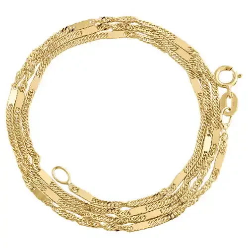 10K Yellow Gold 1.50mm Solid Singapore Bar Fancy Chain Womens Necklace 16″ – 24″