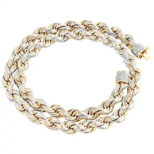 10K Yellow Gold 10mm Solid Diamond Rope Chaim Necklace 22″ 161.5 gr. 19.9 CT