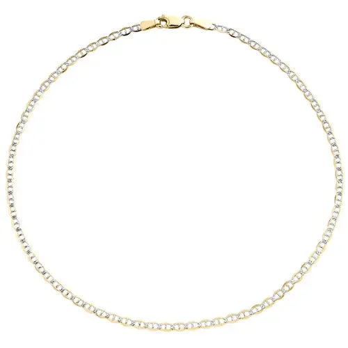 10K Yellow Gold 2mm Diamond Cut Solid Anchor Mariner Bracelet / Anklet 9-10 Inch