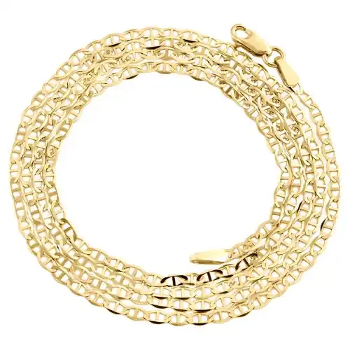 10K Yellow Gold 2mm Plain Solid Anchor Mariner Link Chain Necklace 16-26 Inches