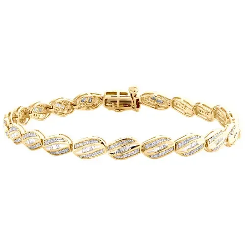 10K Yellow Gold Baguette & Round Diamond 5.25mm Oval Frame 7″ Link Bracelet 1 CT.