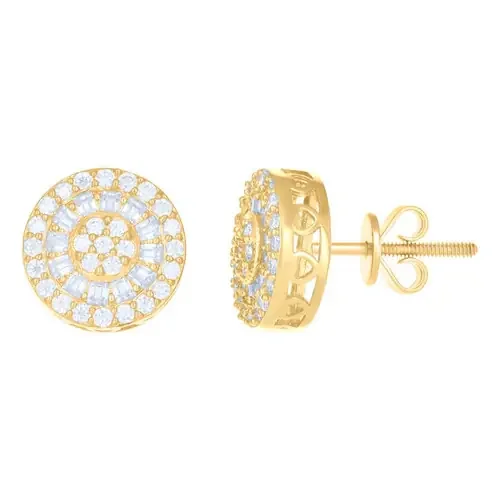 10k Yellow Gold Baguette Cut Moissanite 10mm Circle Halo Stud Earrings 0.91 Ct