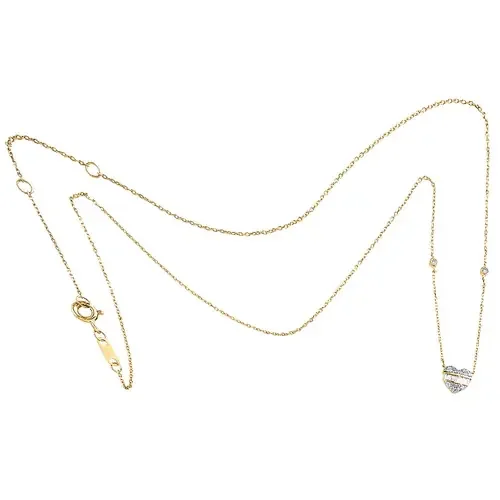 10K Yellow Gold Baguette Diamond Domed Heart Charm Station 18″ Necklace 1/4 Ct.