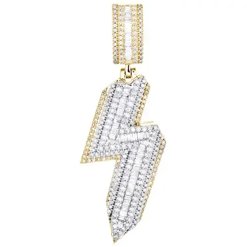 10K Yellow Gold Baguette Diamond Mens Lightning Bolt Pendant Emoji Charm 0.82 CT