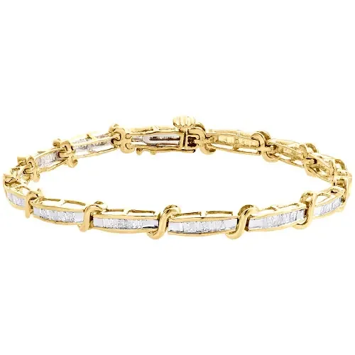 10K Yellow Gold Baguette Diamond S Link Statement Link 5.25mm Bracelet 7″ 1 CT