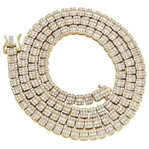 10K Yellow Gold Baguette Diamond Square Tennis 5mm Statement 22″ Chain 10.40 CT