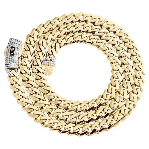 10K Yellow Gold Cubic Zirconia 6.5mm Monaco / Cuban Link Chain CZ Necklace 22″