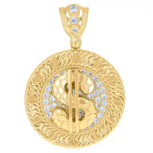 10K Yellow Gold CZ Mens 2.35″ Cuban & Screw Medallion Nugget Dollar Sign Pendant