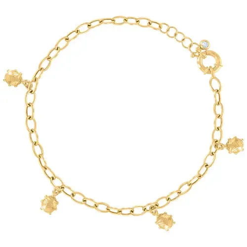 10K Yellow Gold CZ Women‘s Dangling Ladybug Charm Cable Link Anklet 9″ + 1″ Ext
