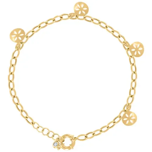 10K Yellow Gold CZ Womens Danlge Flat Sand Dollar Charm Cable Anklet 9″ + 1″ Ext