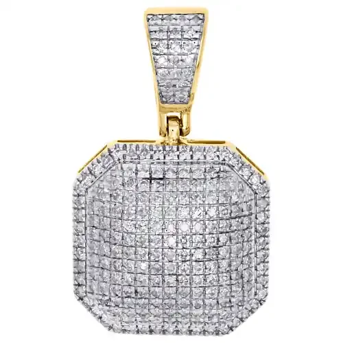 10K Yellow Gold Diamond 3D Dome Pillow Octagon Shape Pendant 0.95″ Charm 1/2 CT.