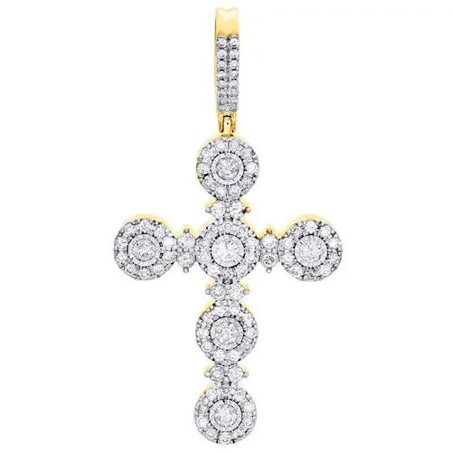 10K Yellow Gold Diamond Cluster Frame Cross Pendant 2.40″ Miracle Set Charm 3 CT