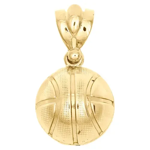 10K Yellow Gold Diamond Cut 3D Sports Basketball Statement Pendant 1.25″ Charm