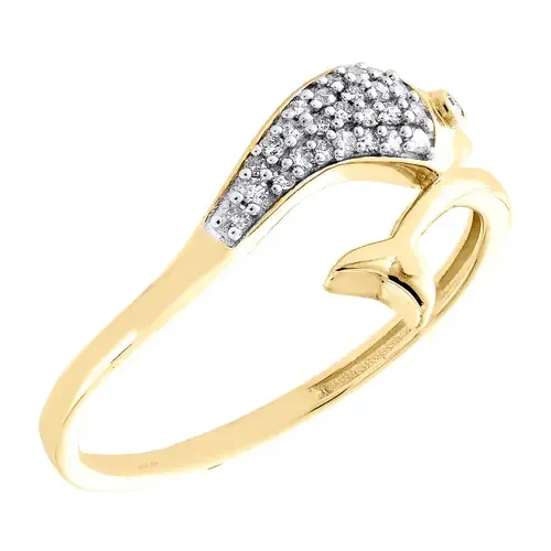 10K Yellow Gold Diamond Dolphin Tail Bypass Women‘s Right Hand Ring 1/10 Ct.