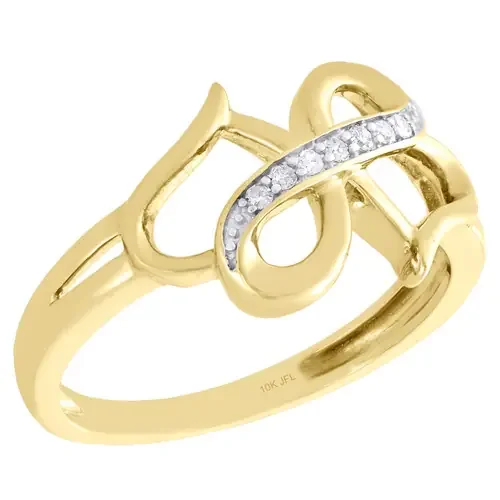 10K Yellow Gold Diamond Double Open Heart Love Right Hand Cocktail Ring 1/20 Ct.
