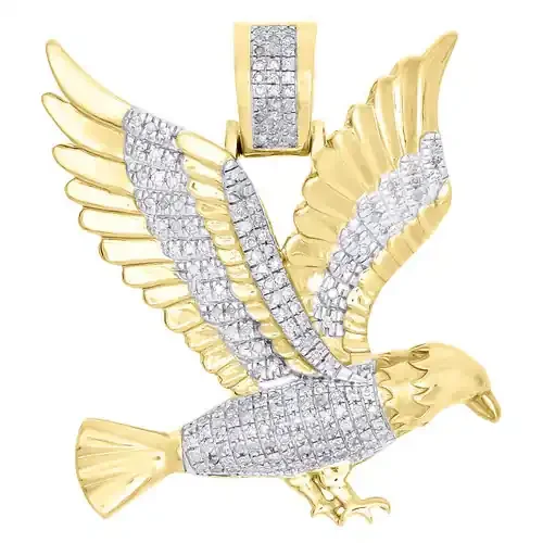 10K Yellow Gold Diamond Eagle Flying Bird Spread Wing Pendant 1.3″ Charm 0.38 CT