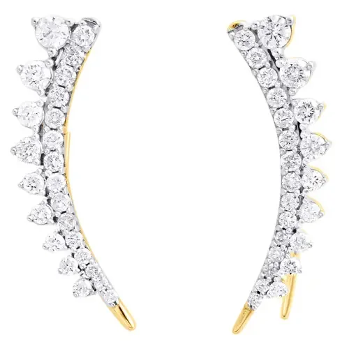 10K Yellow Gold Diamond Ear Climbers Graduated Stone Earrings 1″ Long 1 CT.