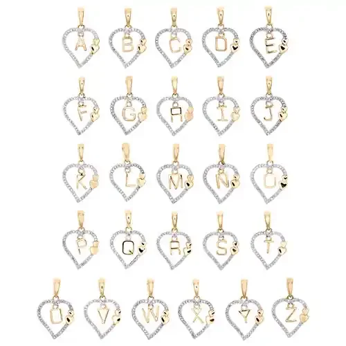 10K Yellow Gold Diamond Heart Pendant Dangling Initials A to Z Charm 0.10 Ct.
