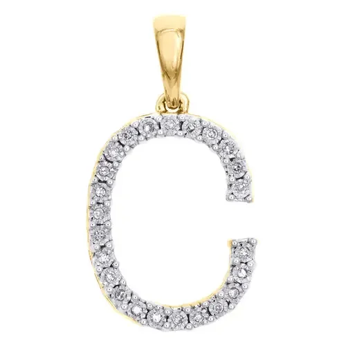 10K Yellow Gold Diamond Initial C Block Letter Pendant 1.1″ Unisex Charm 0.08 CT