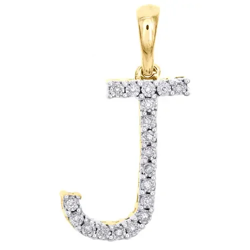 10K Yellow Gold Diamond Initial J Block Letter Pendant 1.1″ Unisex Charm 0.05 CT